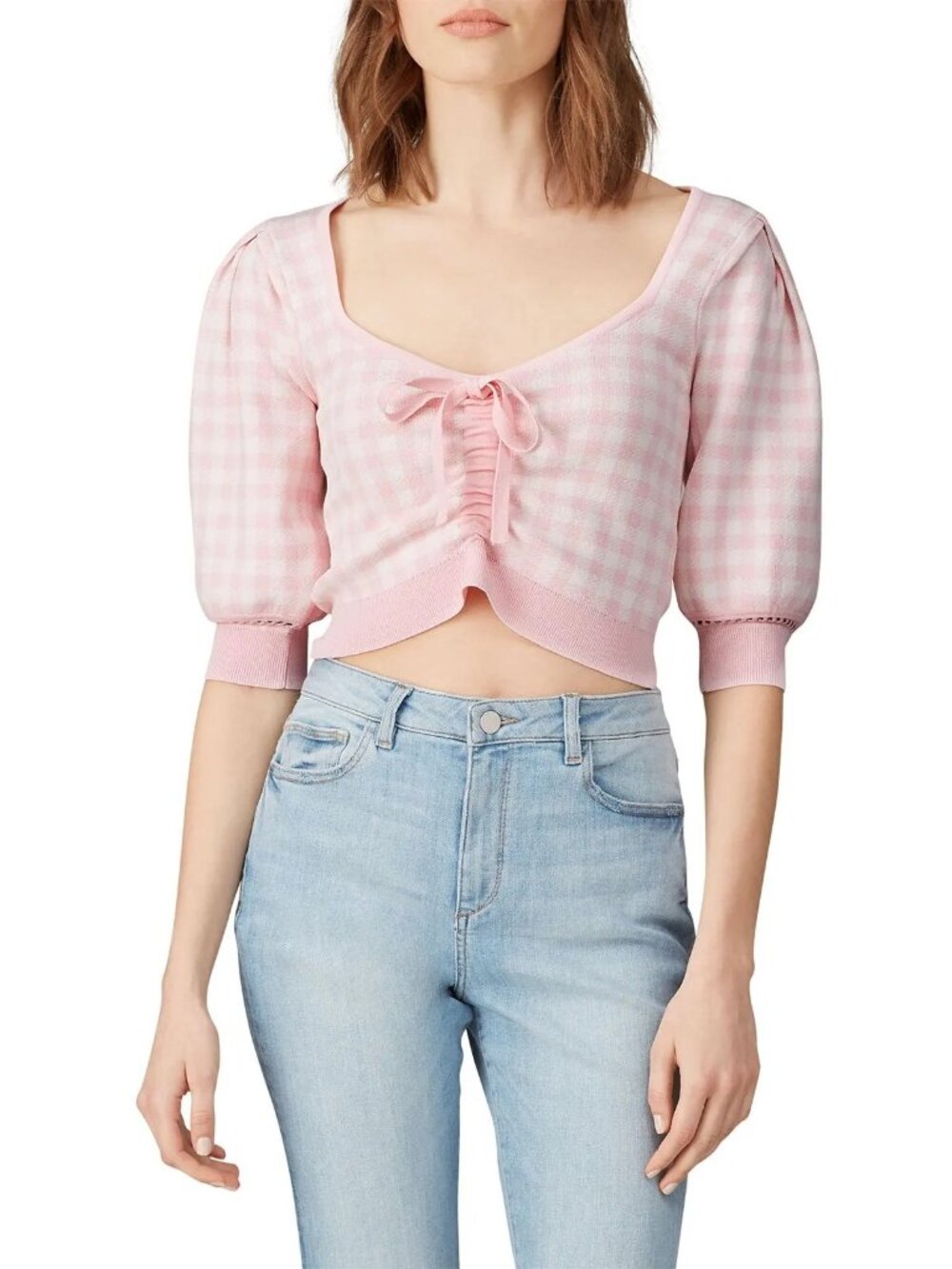 ASTR The Label Skipper Pink White Knit Lace-Up Crop Top Women's Size Medium M - Picture 2 of 9